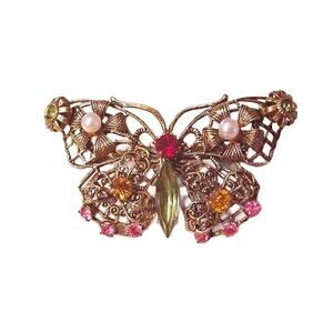 Vintage Czechoslovakia Brass Filigree Butterfly Brooch